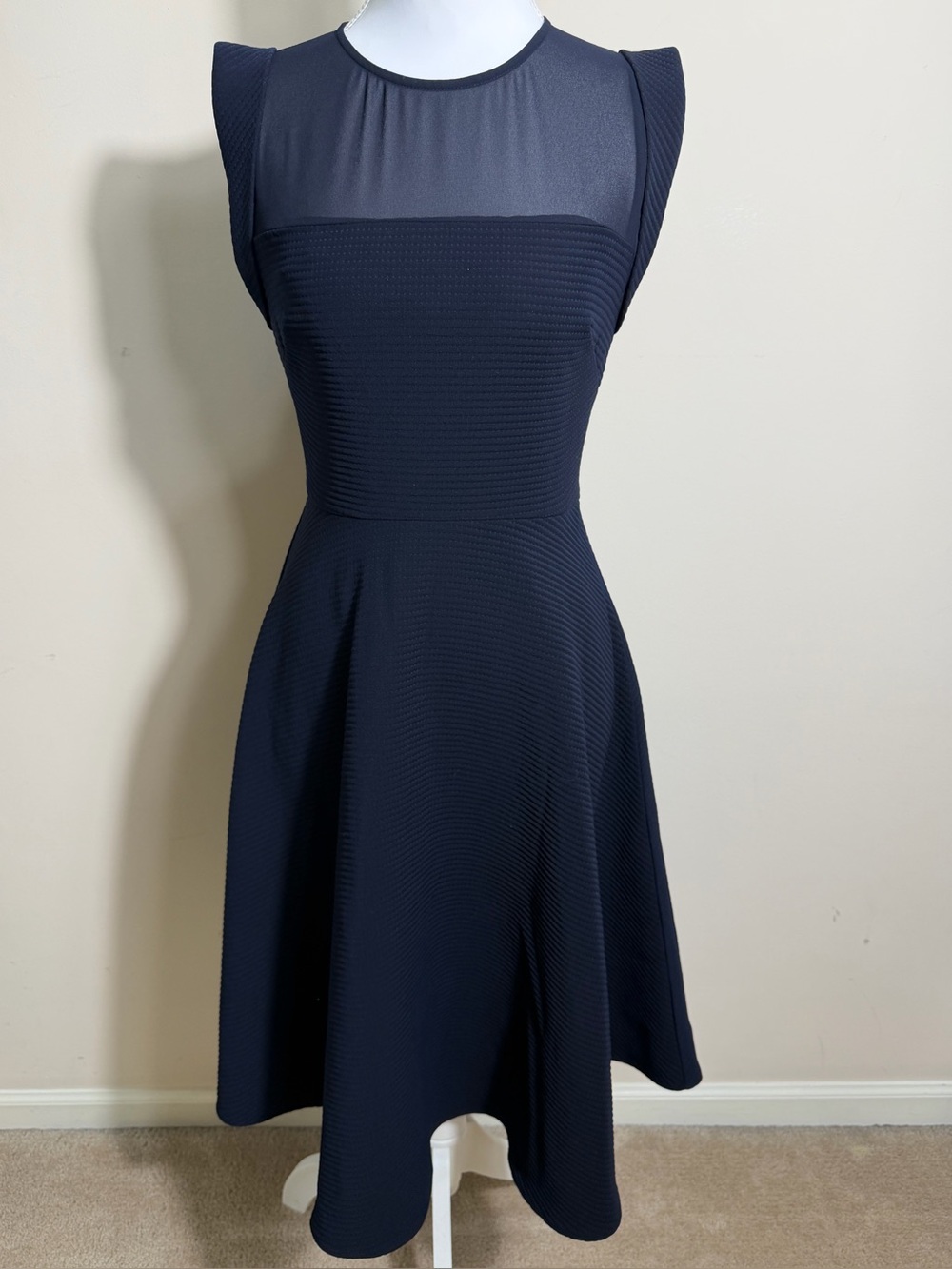 Hobbs Navy Sleeveless Flared Dress with Ribbed Texture Size 2